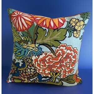 designer throw pillow Schumacher Chiang Mai Dragon Multi 18"x 18" feather fill